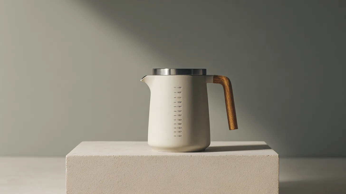 Pourline pitcher in warm light with a long soft shadow on pale limestone